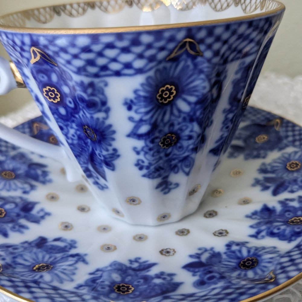 Lomonosov Porcelain Baskets Bridesmaid 2 Tea Cups Saucers First Quality - Rare